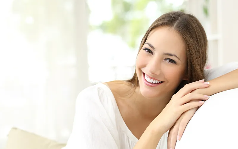 smiling girl in white